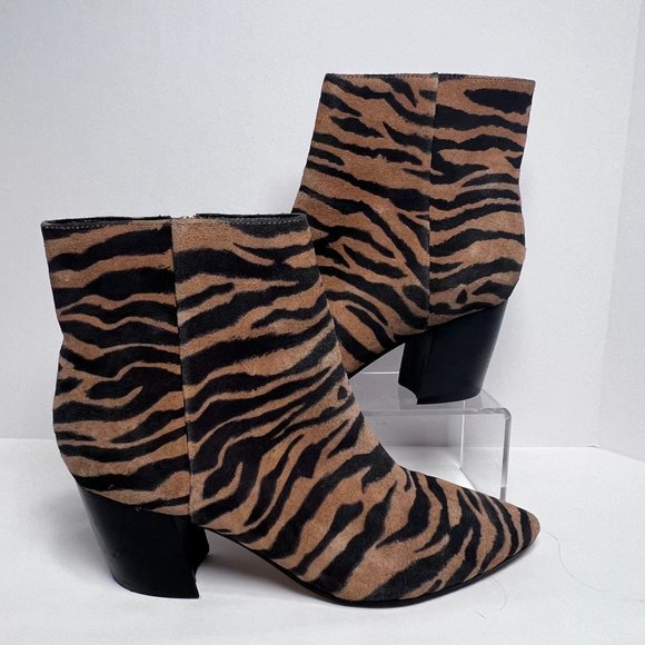 Marc Fisher 8M Leather Ankle Boot Animal Print Pointed Toe Block Heel‎ Parana - Picture 1 of 14